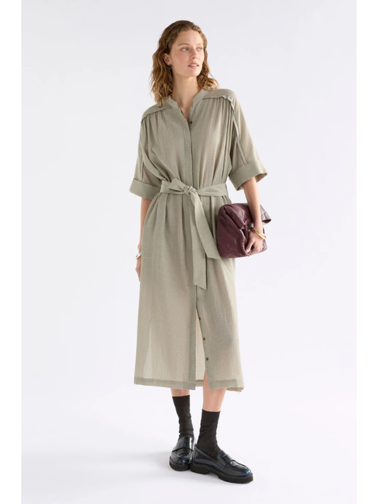 ELK the Label Porta Dress Olive Stripe Front
