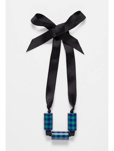 ELK the Label Sava Necklace Electric Blue & Green Gingham