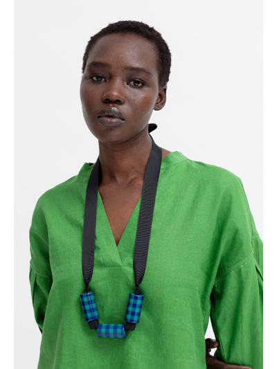 ELK the Label Sava Necklace Electric Blue & Green Gingham