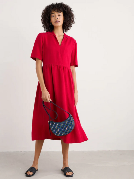 Seasalt Cornwall Fen Violet Linen Midi Dress Scarlet Front
