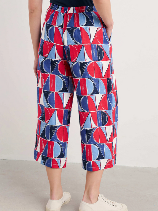 Seasalt Cornwall Peaceful Haven Linen Culottes Sail Geo Scarlet Back