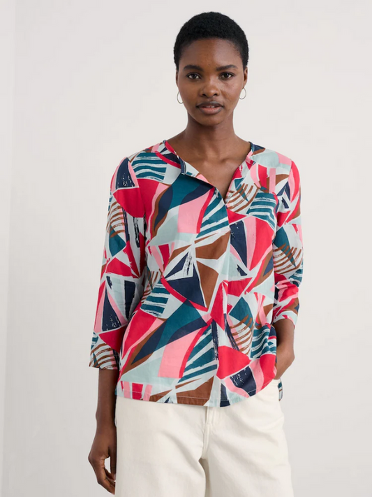 Seasalt Cornwall Watercolour Sketch 3/4 Sleeve Top Spinnaker Sails Chalk Front