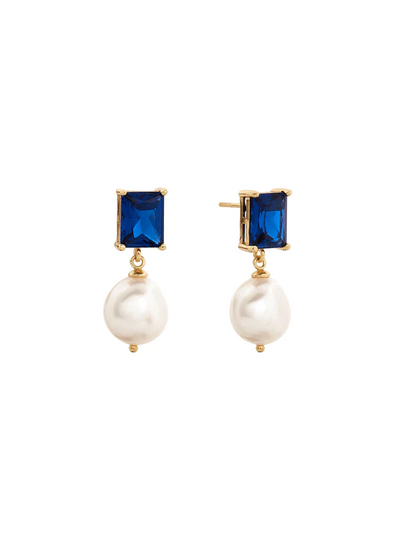 Sybella Jewellery Misty Dark Blue Baguette & Pearl Drop Earrings