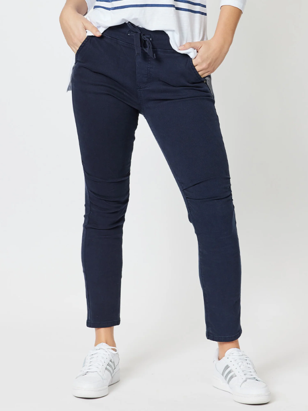 Threadz Tie Front Slim Leg Jogger Jean Navy Taylor Francis and Co