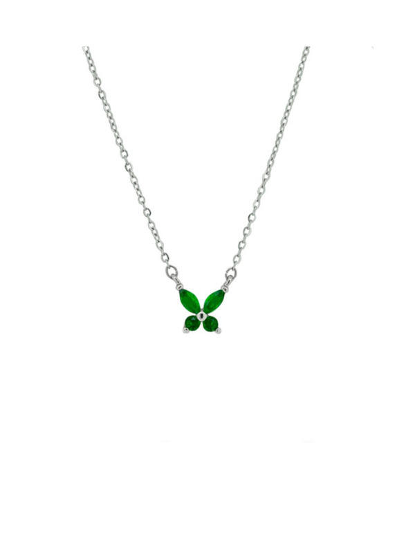 Tiger Tree Green Butterfly Necklace Silver