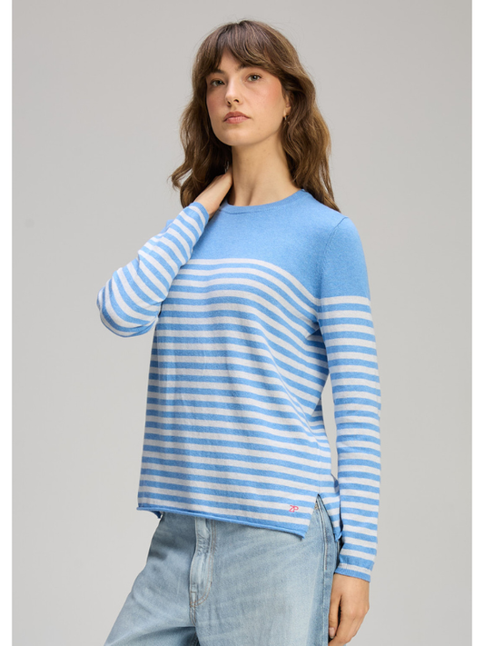 Zaket & Plover Detail Stripe Crew Blueberry Front