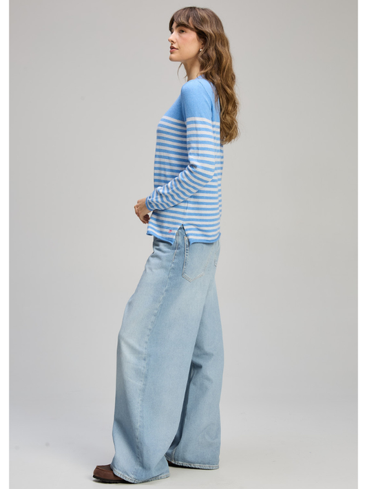 Zaket & Plover Detail Stripe Crew Blueberry Side