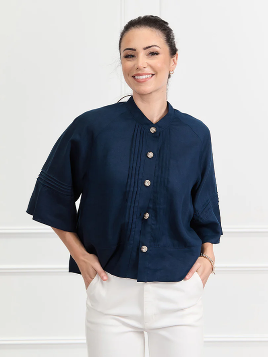 Zjoosh Harriet Linen Shacket Navy Front