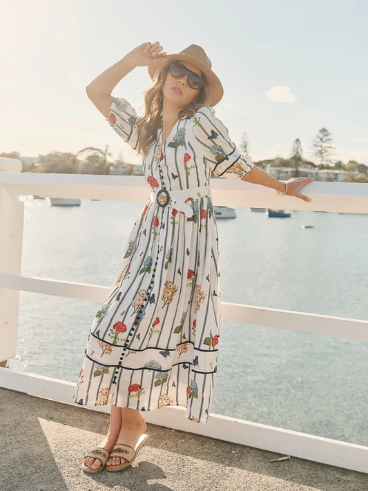 Zjoosh Jardinaire Linen Dress White Social