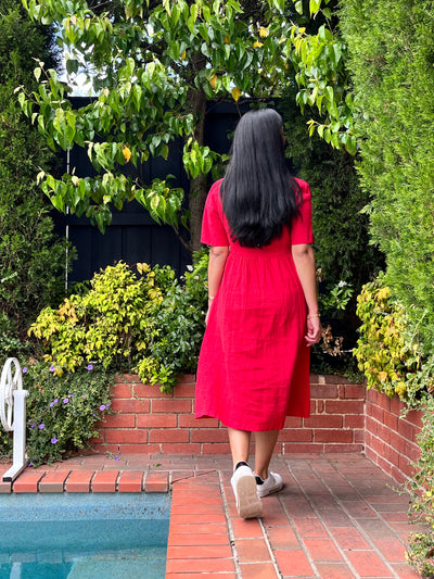 Seasalt Cornwall Fen Violet Linen Midi Dress Scarlet Back