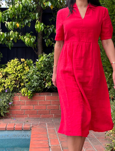 Seasalt Cornwall Fen Violet Linen Midi Dress Scarlet Front