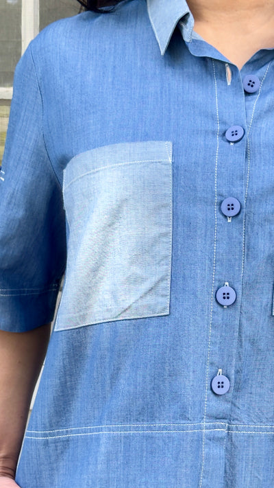Zaket & Plover Denim Shirt Washed Denim Pocket