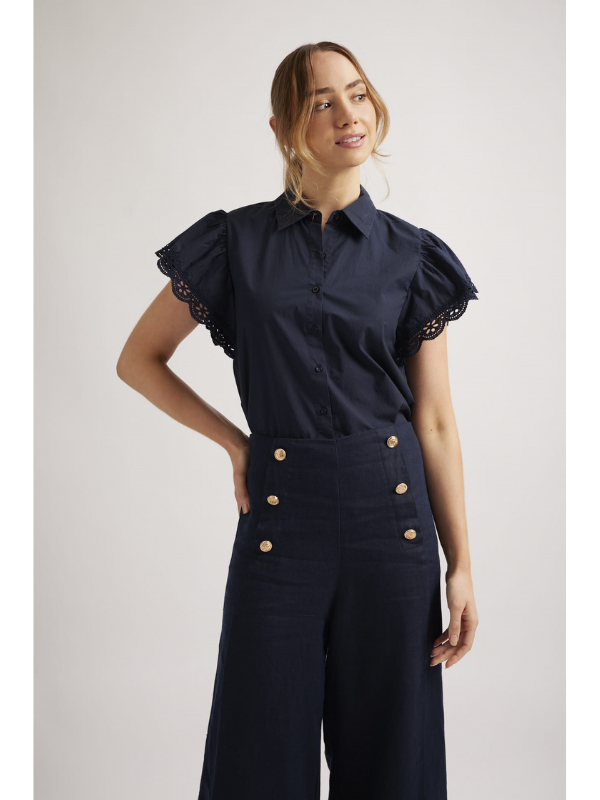 Alessandra Lara Poplin Shirt Navy Front