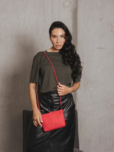 Black Caviar Designs Aria Clutch Cross Body Bag Red (Model)