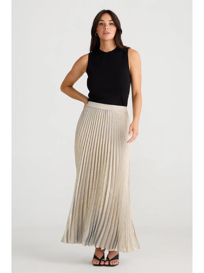 Brave + True Alias Pleated Skirt Champagne Front