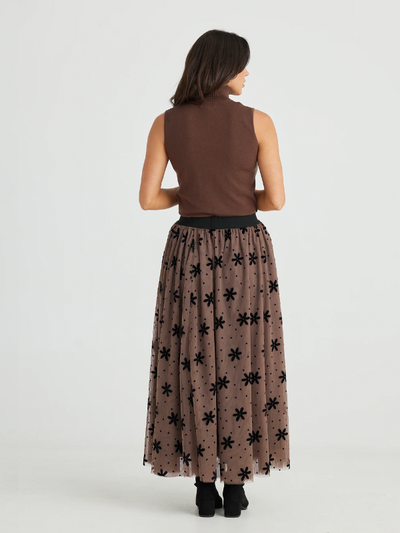 Brave + True Carrie Skirt Tan Floral Dot (Back)