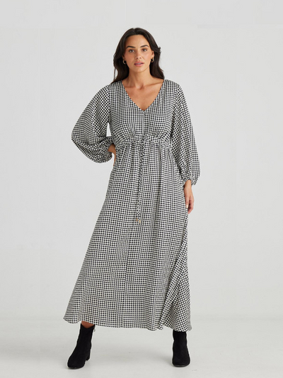 Brave + True Daylight Dress Black Houndstooth (Front)