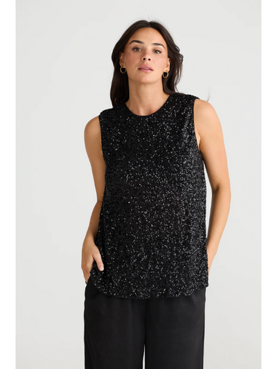 Brave + True Show Stopper Top Black Sequin Front