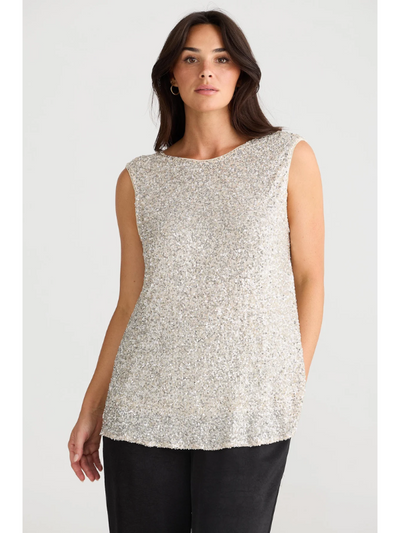 Brave + True Show Stopper Top Champagne Sequin Front