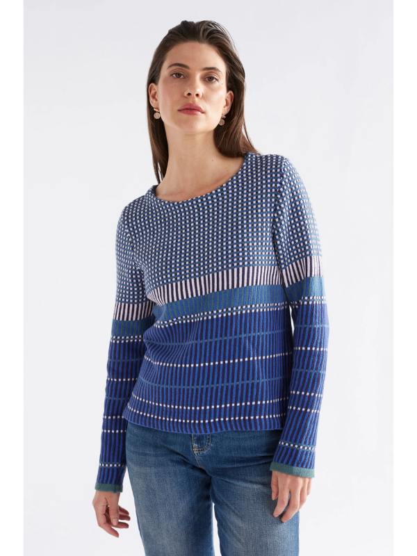 ELK the Label Cila Organic Knit Jumper Blue Multi Front