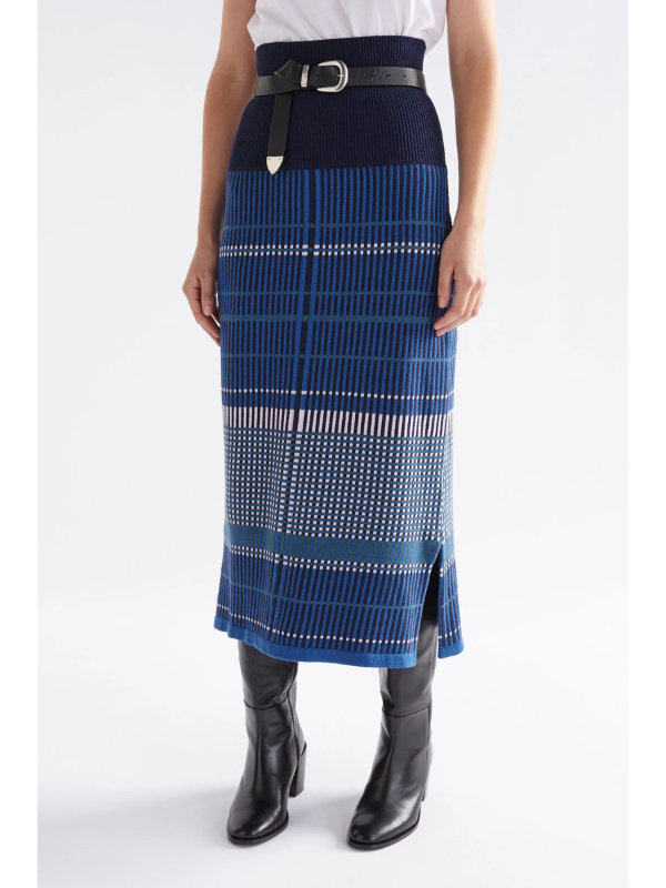 ELK the Label Cila Organic Knit Skirt Blue Multi Front