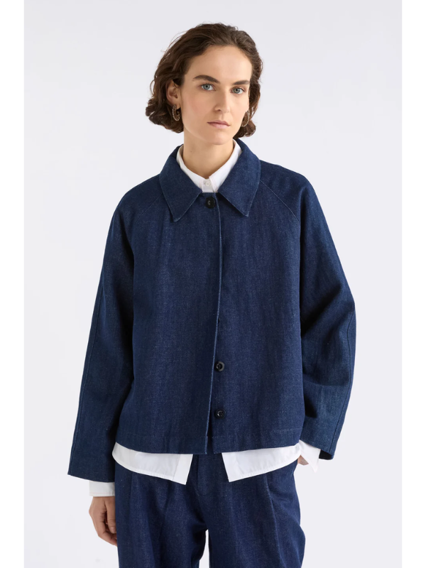 ELK the Label Decla Denim Jacket Dark Blue Wash Front