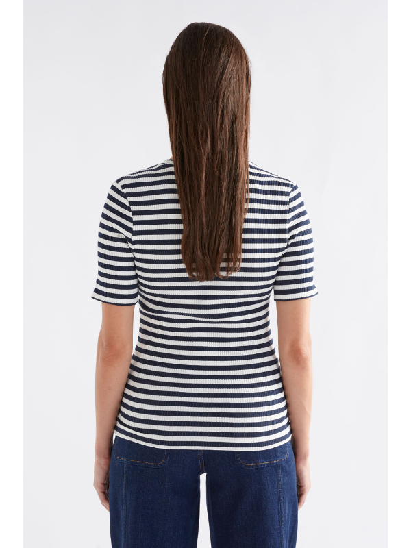 ELK the Label Kullan Ribbed T-Shirt White & Ink Stripe Back