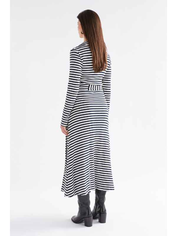 ELK the Label Kullan Ribbed Wrap Dress White & Ink Stripe Back