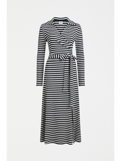 ELK the Label Kullan Ribbed Wrap Dress White & Ink Stripe Flat Lay