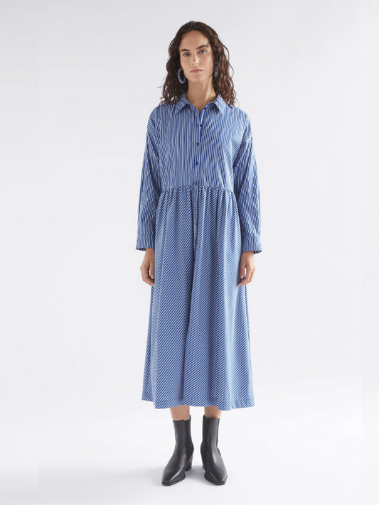 ELK the Label Ligne Shirt Dress Blue Stripe (front)