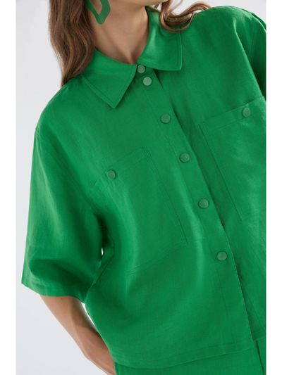 ELK the Label Nayte Linen Shirt Vine Green Detail