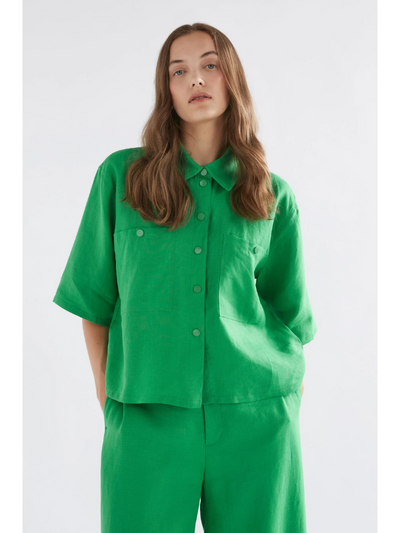 ELK the Label Nayte Linen Shirt Vine Green Front