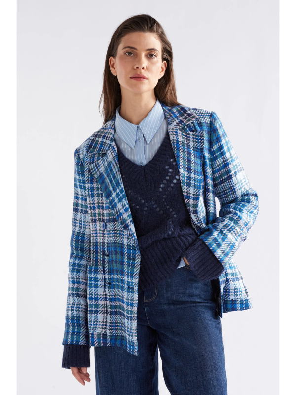 ELK the Label Ranie Jacket Blue Multi Check Front