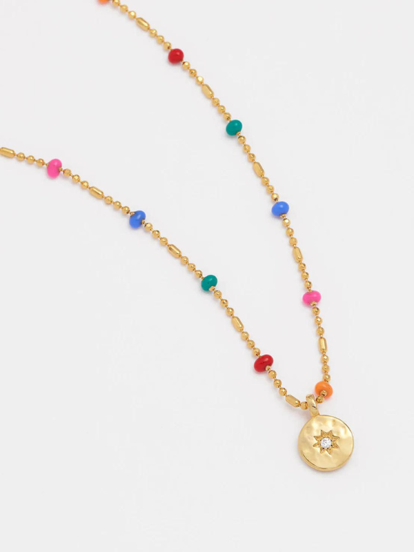 Estella Bartlett CZ Pendant Rainbow Beaded Necklace Gold