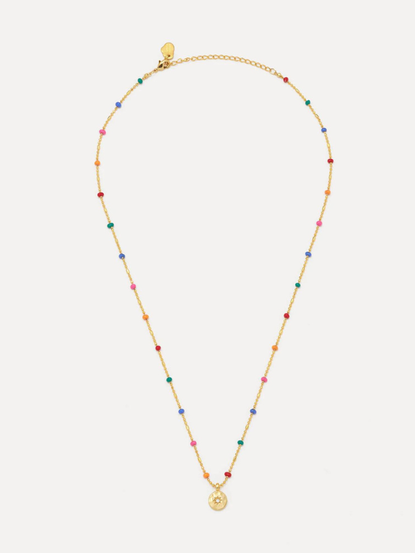 Estella Bartlett CZ Pendant Rainbow Beaded Necklace Gold