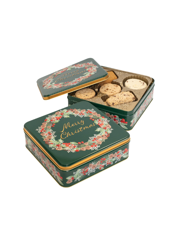 Farmhouse Biscuits Merry Christmas Wreath Biscuit Tin 400g