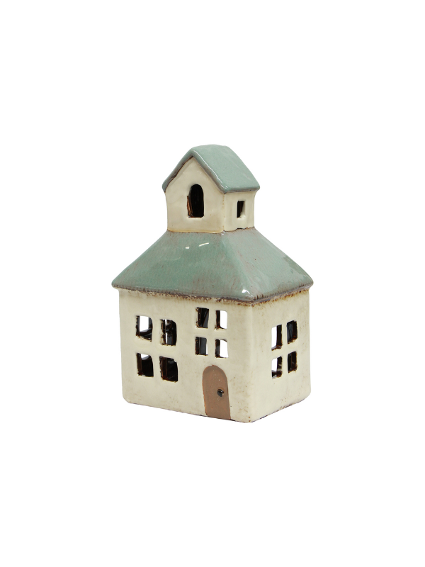 French Country Alsace Petite Tea Light Mini Church Blue