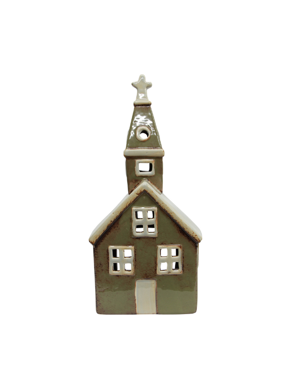 French Country Alsace Tea Light Church Olive Green