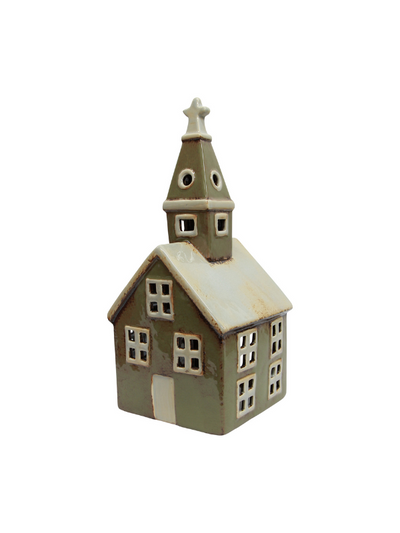 French Country Alsace Tea Light Church Olive Green