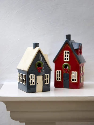 French Country Alsace Tea Light Cottage Navy with Wreath