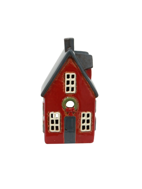 French Country Alsace Tea Light Cottage Red with Wreath