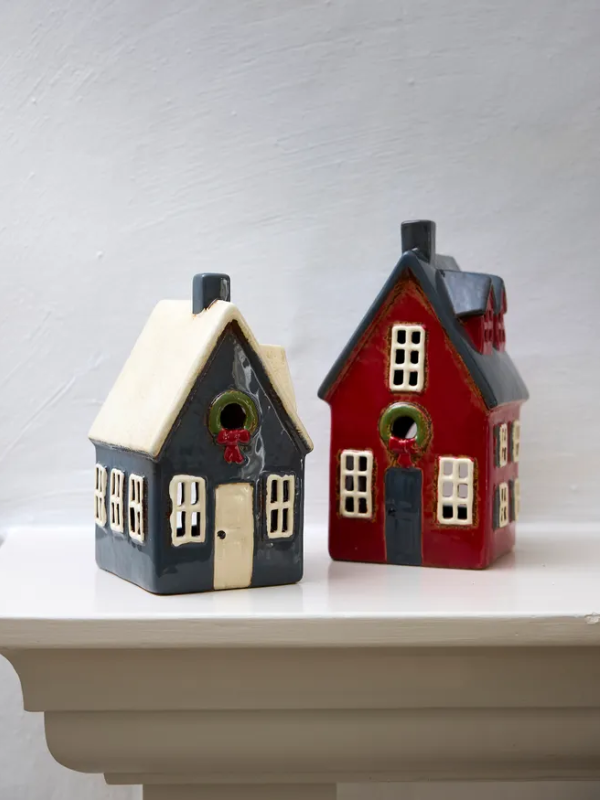 French Country Alsace Tea Light Cottage Red with Wreath