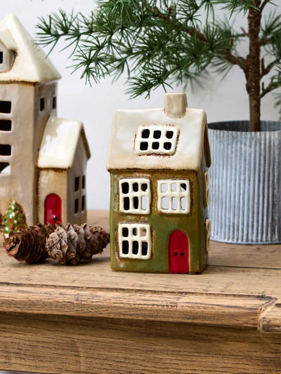 French Country Alsace Tea Light Green Christmas House