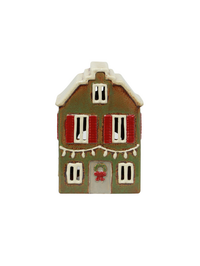 French Country Alsace Tea Light House Christmas Green with Shutters