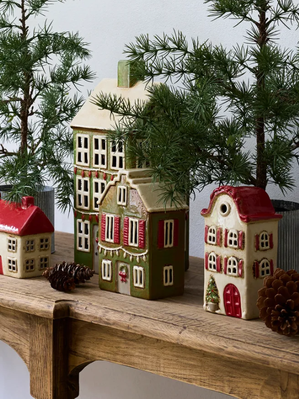 French Country Alsace Tea Light House Christmas Green with Shutters