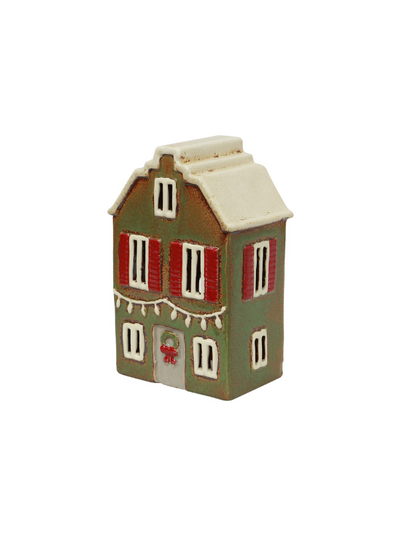 French Country Alsace Tea Light House Christmas Green with Shutters