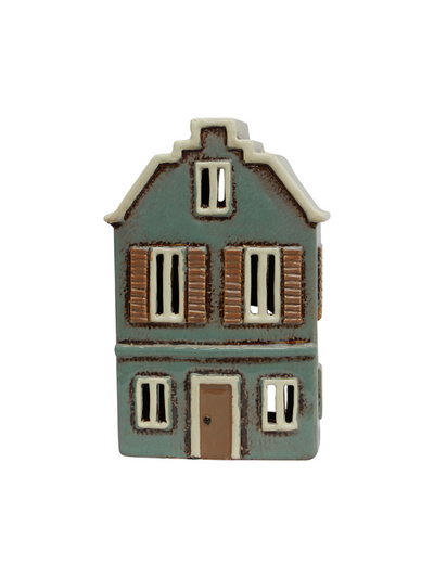 French Country Alsace Tea Light House with Shutters Blue