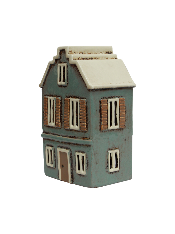 French Country Alsace Tea Light House with Shutters Blue