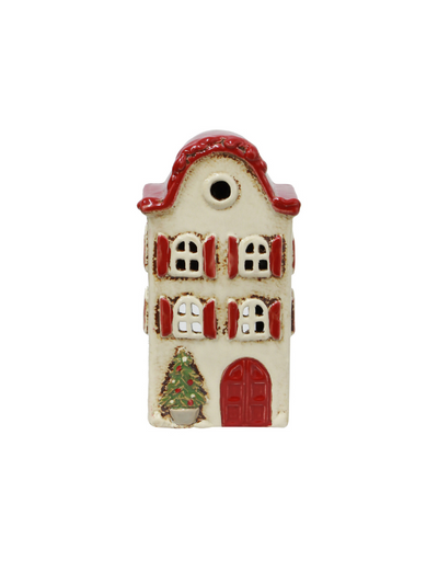 French Country Alsace Tea Light Villa Christmas Stone with Red Shutters