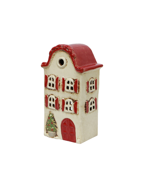 French Country Alsace Tea Light Villa Christmas Stone with Red Shutters